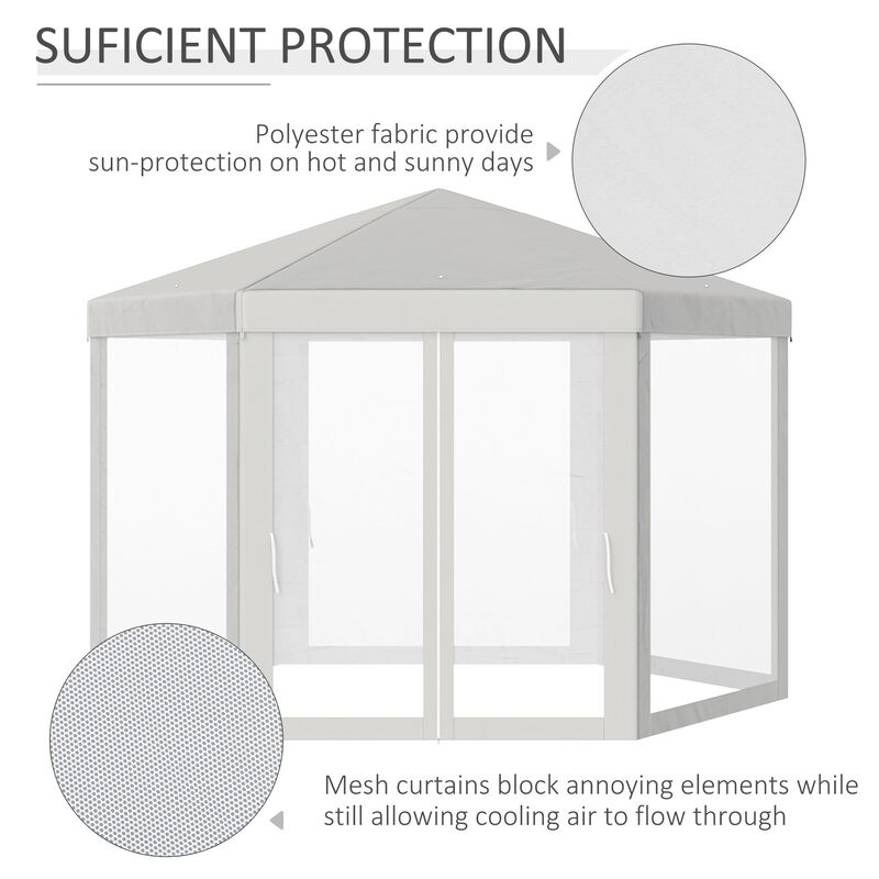 13ft x 13ft Outdoor Party Tent Hexagon Sun Shelter Canopy with Protective Mesh Screen Walls & Proper Sun Protection, Cream