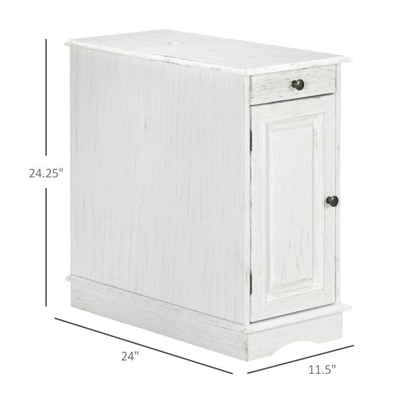 HOMCOM Side Table with Flip Top, Accent End Table with Storage Drawer for Living Room, Bedside Table for Bedroom, White
