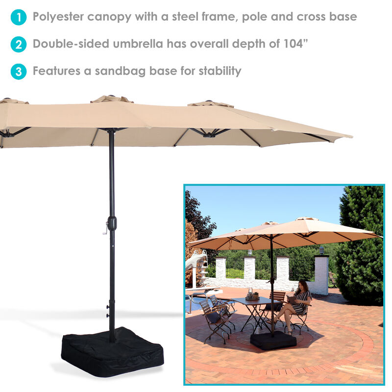 Sunnydaze 15 ft Steel Double-Sided Patio Umbrella with Sandbag Base