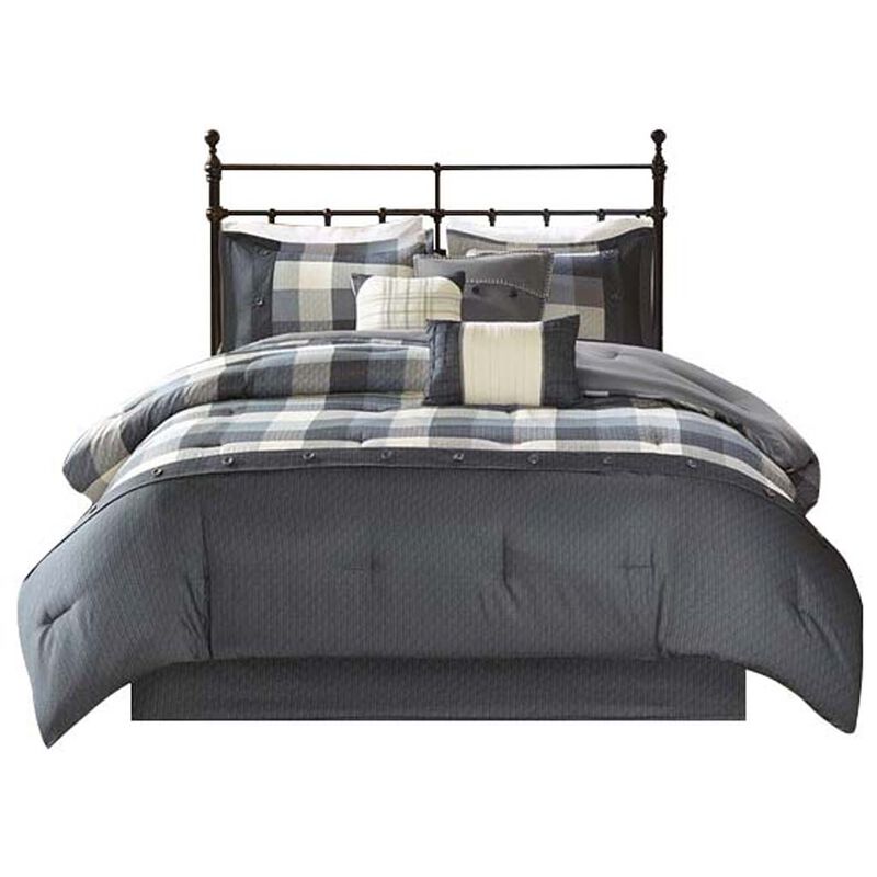 Gracie Mills Nanette 7-Piece Bufallo Plaid Printed Herringbone Comforter Set