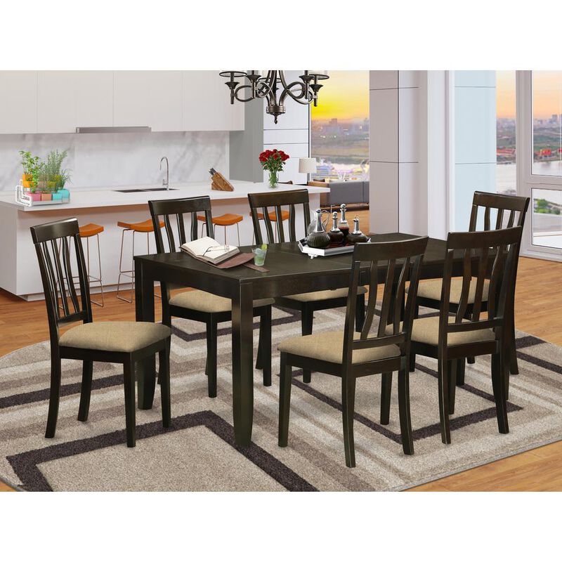 East West Furniture LYAN7-CAP-C 7 Pc formal Dining room set-Kitchen Tables with Leaf 6 Dining Chairs