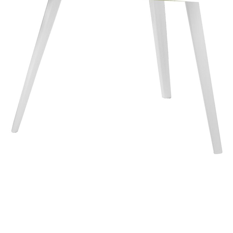 23 Inch Accent Table, Triangular Top, Green Lacquer Top and White Legs - Benzara