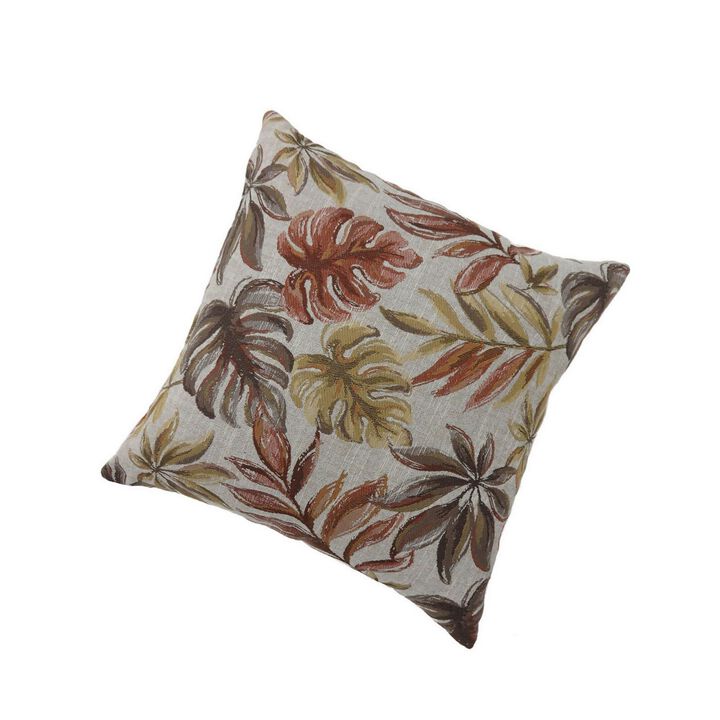 Contemporary Style Leaf Designed Set of 2 Throw Pillows, Red-Benzara