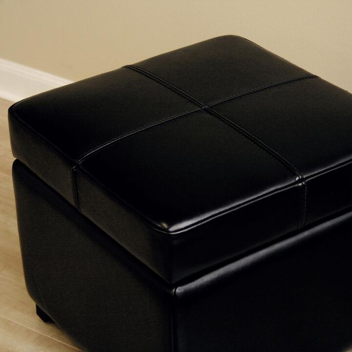 Baxton Studio Black Full Leather Storage Cube Ottoman