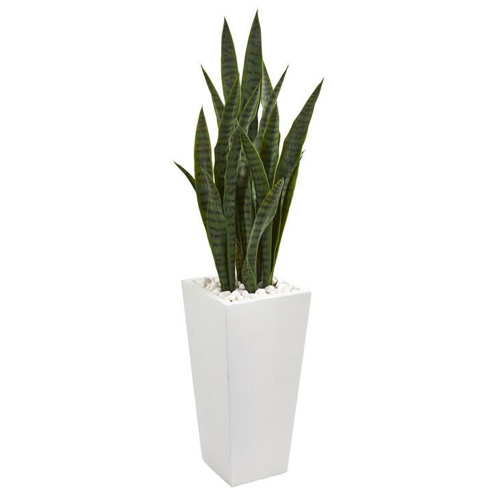 HomPlanti 4" Sansevieria Artificial Plant in White Tower Planter