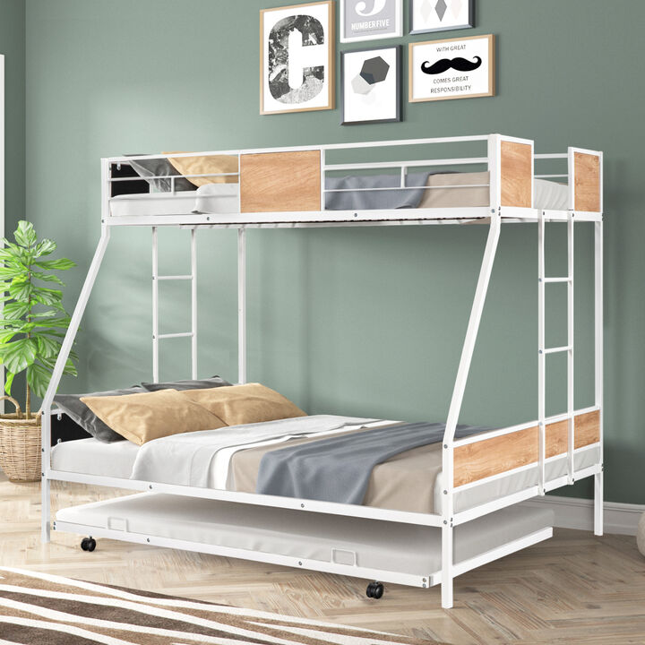 Sturdy Metal Bunk Bed with Trundle & Safety Features