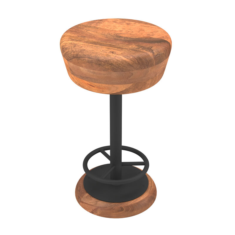 Rustic Charm Swivel Counter Bar Stool 24 Inch Handcrafted, Brown Mango Wood Round Seat, Black Iron Base with Footrest