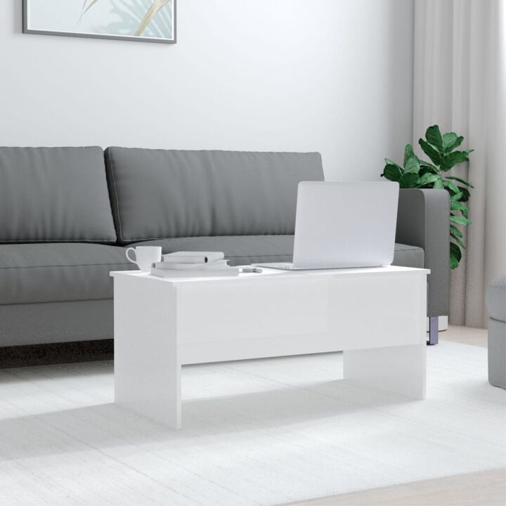 vidaXL Modern High Gloss White Coffee Table | Rectangular Design | Made of Sturdy Engineered Wood | Requires Assembly | Measures 40.2" L x 19.9" W x 18.3" H