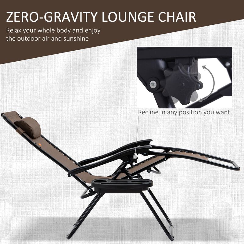 Brown Outdoor Relaxation: 3-Piece Zero Gravity Chair Set with Table