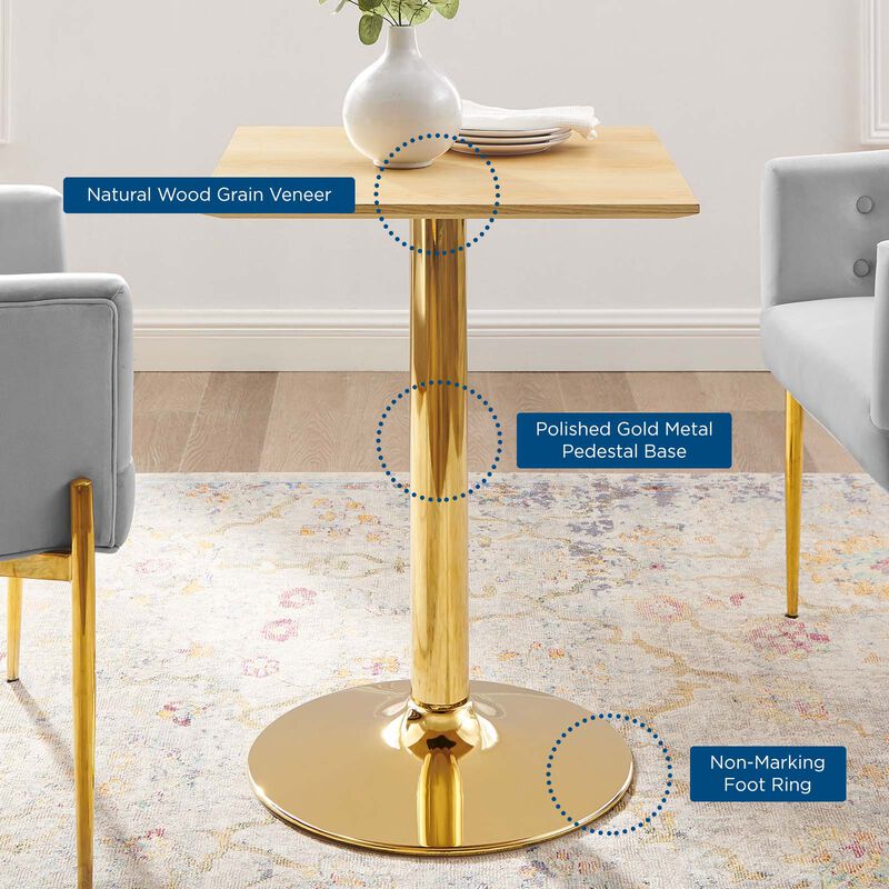 Modway - Verne 24" Square Dining Table Gold Natural