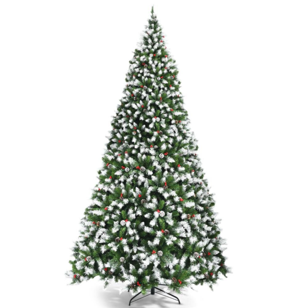 Hivvago 7.5/9 FT Pre-lit Snow Flocked Christmas Tree With Red Berries ...