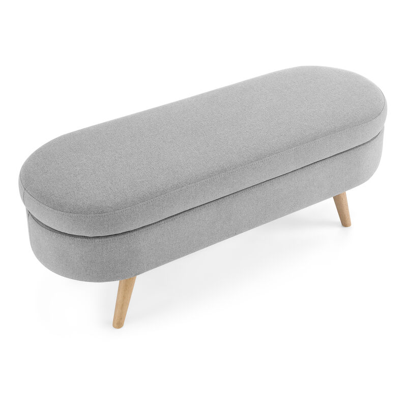 Hivvago Oval Shaped Ottoman Linen Storage Bench with Wooden Legs