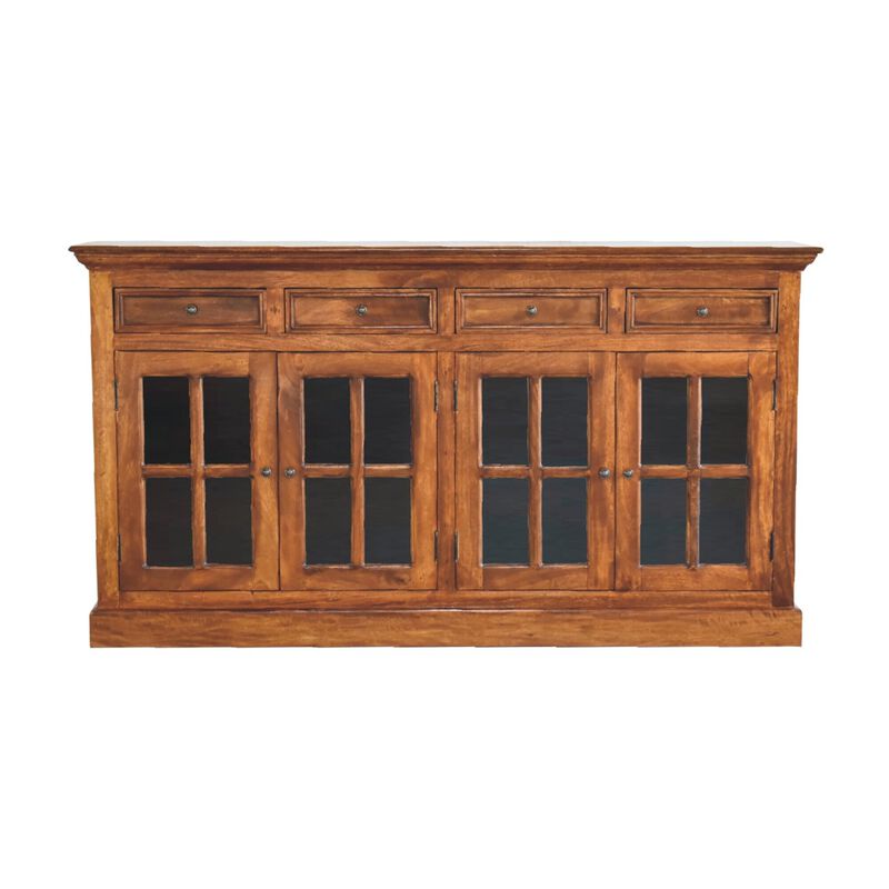 Solid Wood Large Chestnut Sideboard with 4 Glazed Doors