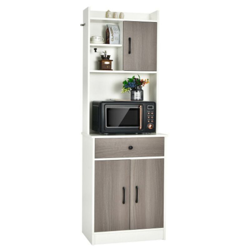 3-Door Kitchen Buffet Pantry Storage Cabinet with Hutch and Adjustable Shelf