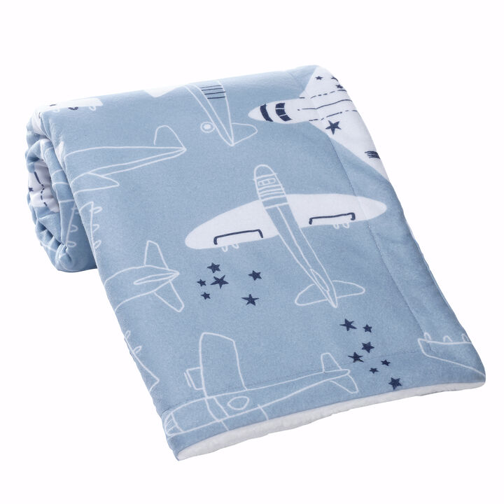 Bedtime Originals Little Aviator Blue/White Airplane Soft Fleece Baby Blanket