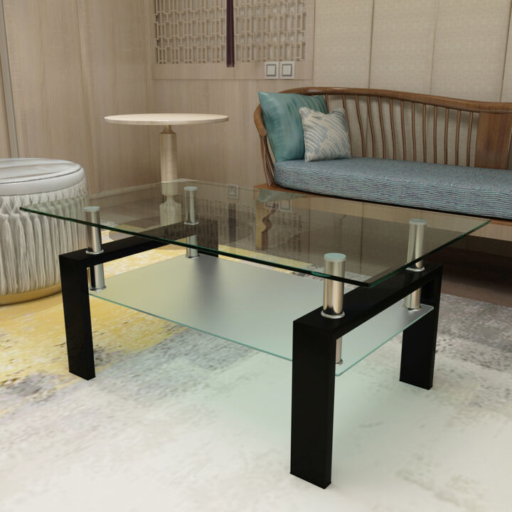 Modern Black Glass Coffee Table Set for Living Room