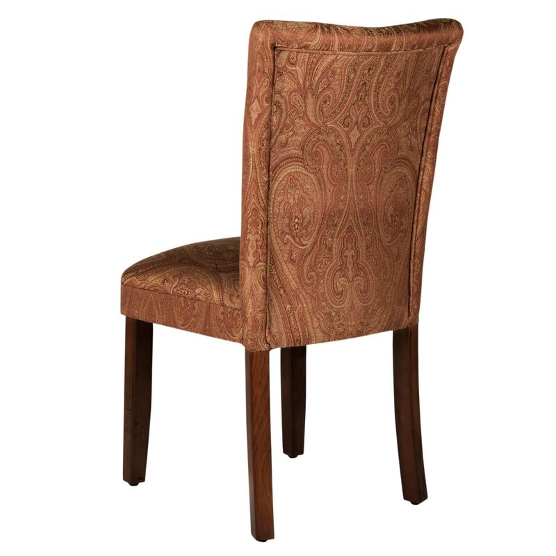 Damask Pattern Fabric Upholstered Dining Chair with Wood Legs, Multicolor - Benzara