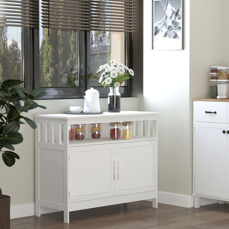 Wood Console Hutch with Multi-Tier Shelf and 2 Layer Cabinet for Dining Room