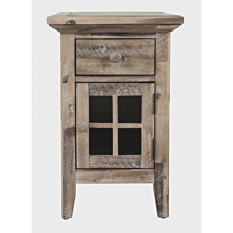 Jofran Inc. Rustic Shores Farmhouse USB Charging End Table with Storage, Grey Wash