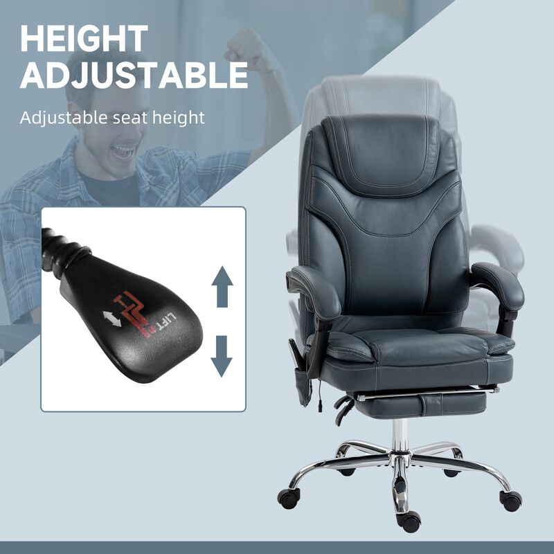 6 Point Vibration Massage Office Chair, PU Leather Heated Reclining Computer Chair with Footrest, Gray