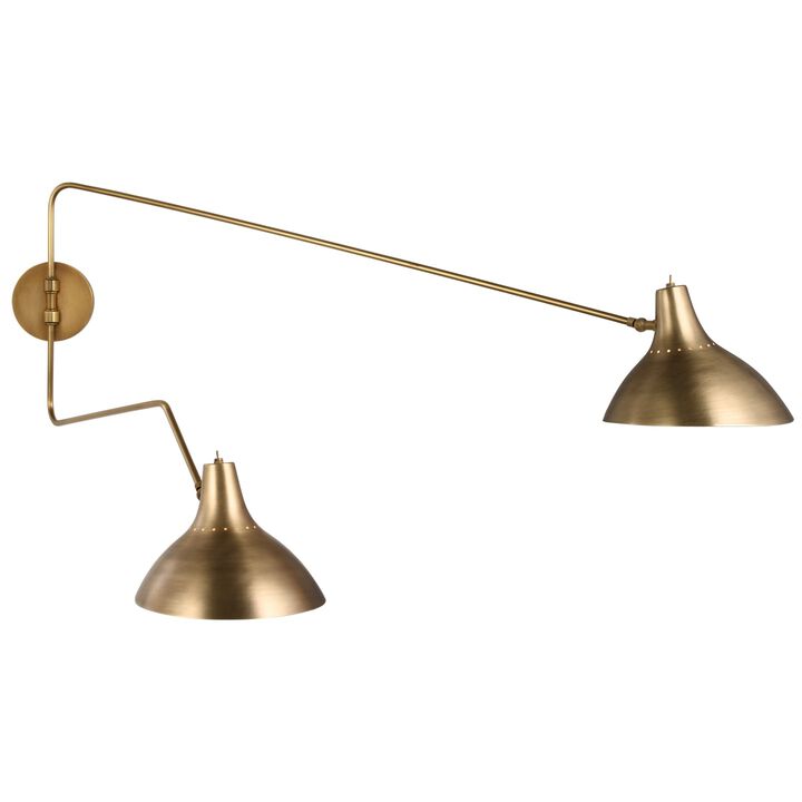 Charlton Large Double Wall Light in Hand-Rubbed Antique Brass