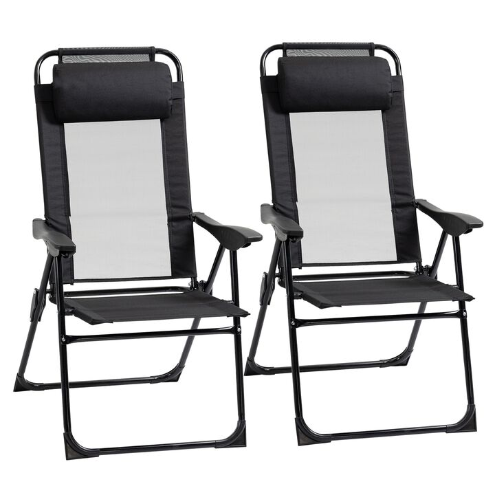 Black Patio Chairs: Set of 2 Folding Recliner Lounge Chairs