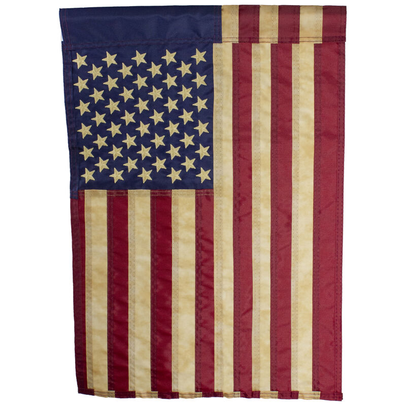 Embroidered Patriotic Tea-Stained USA Garden Flag 18" x 12.5"