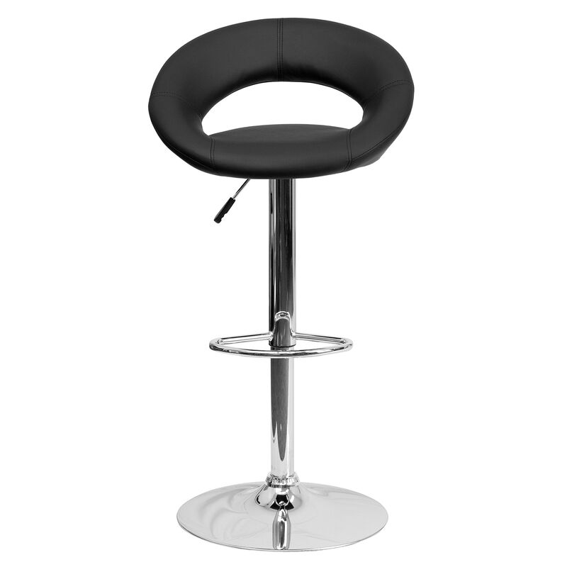 Flash Furniture Contemporary Black Vinyl Rounded Orbit-Style Back Adjustable Height Barstool with Chrome Base