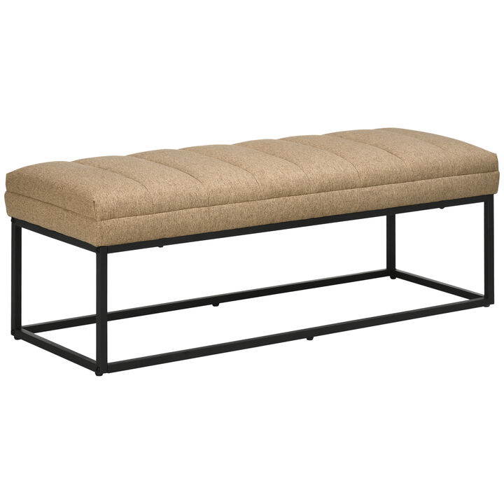 HOMCOM 47.25" End of Bed Bench with Channel Tufted Design, Upholstered Ottoman Bench with Steel Legs for Bedroom, Brown