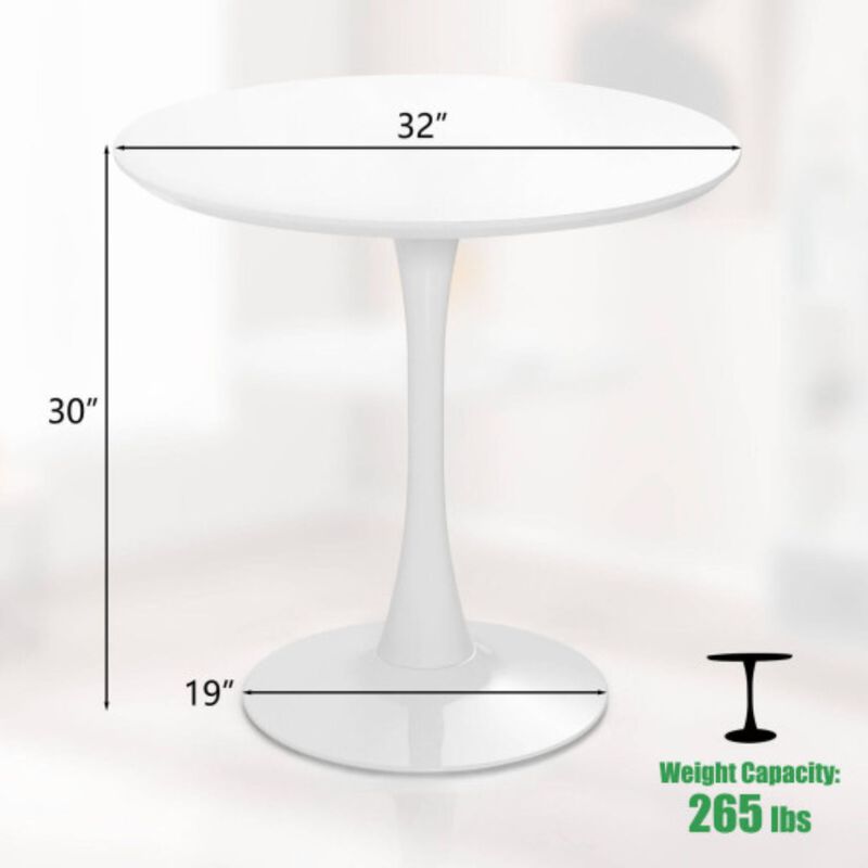 32 Inch Modern Tulip Round Dining Table with MDF Top-White