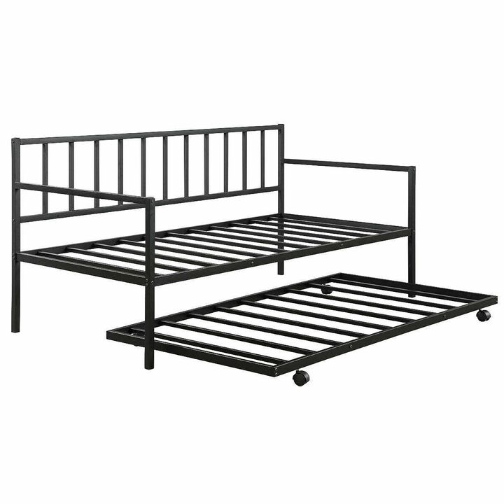 Hivvago Twin size Black Metal Daybed with Roll-out Trundle Bed Frame