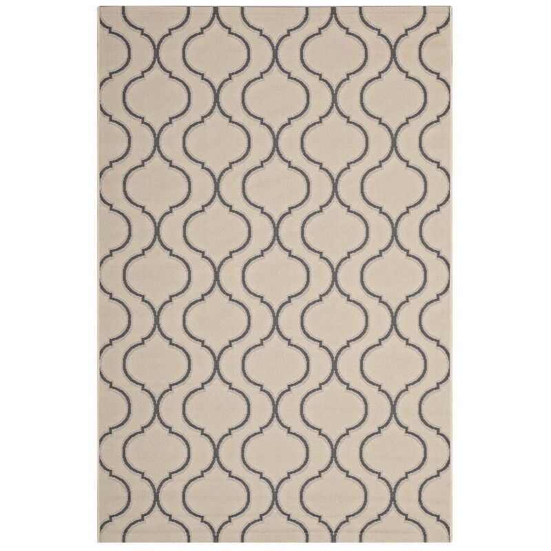 Linza Wave Abstract Trellis 5x8 Indoor and Outdoor Area Rug - Beige and Gray