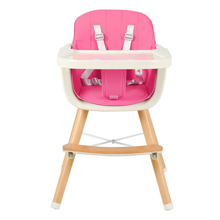 3-in-1 Convertible Wooden High Chair with Cushion