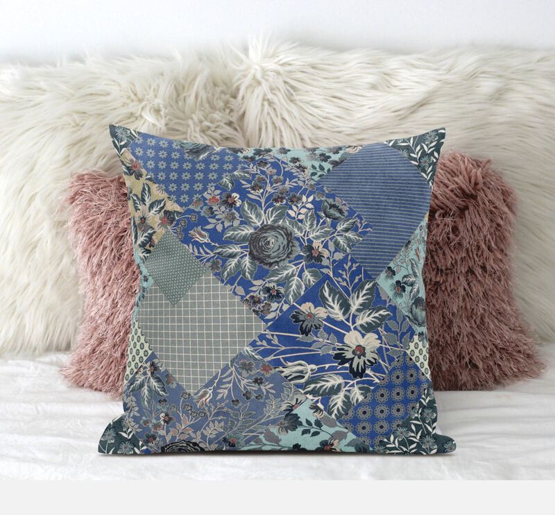 Homezia 20" Blue Gray Floral Zippered Suede Throw Pillow
