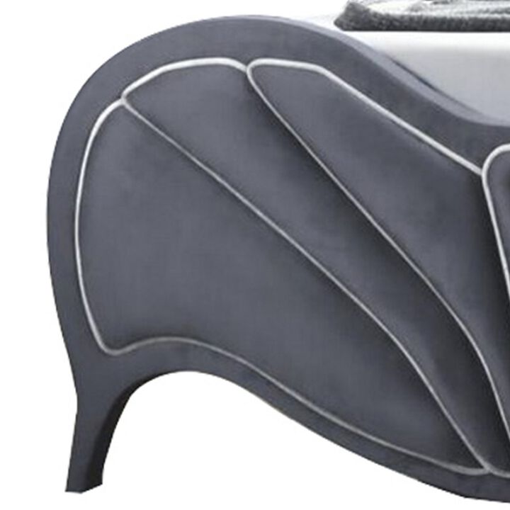 Velvet Upholstered Channel Tufted Queen Bed, Gray - Benzara
