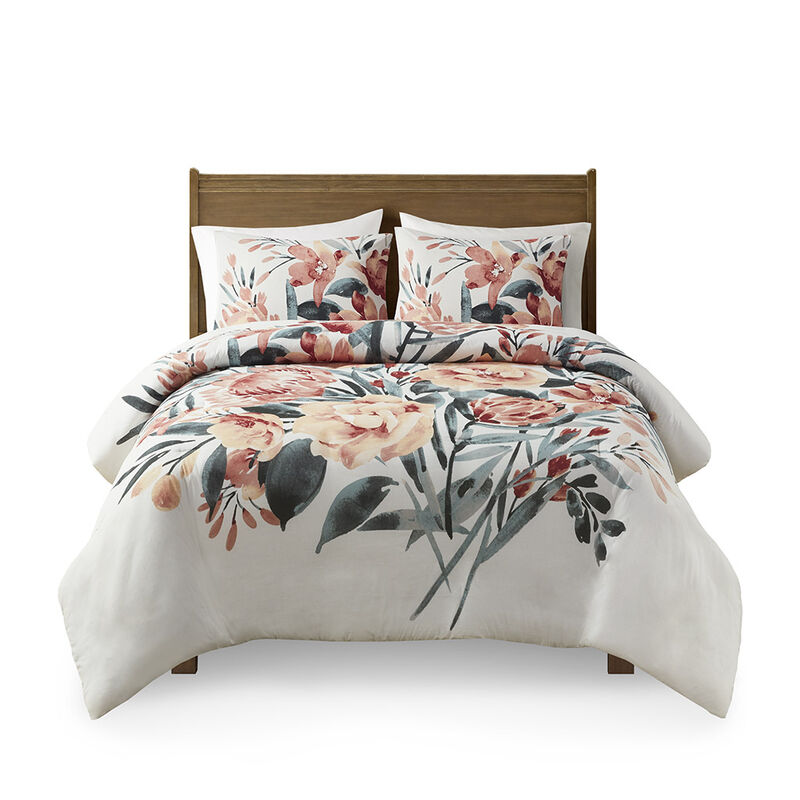 Gracie Mills 3-Piece Modern Floral Print Cotton Duvet Cover Set