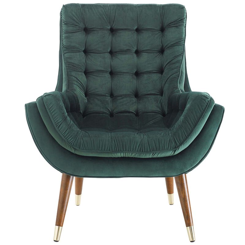 Suggest Button Tufted Performance Velvet Lounge Chair Green