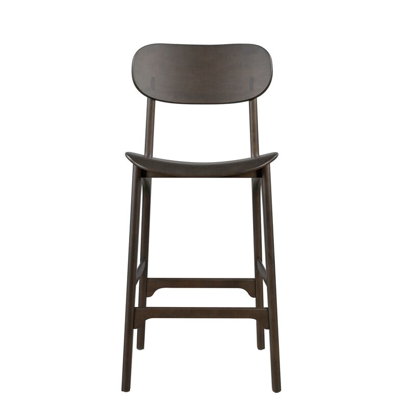 Seln 30 Inch Barstool Chair, Curved Seat, Open Back, Dark Gray Wood - Benzara