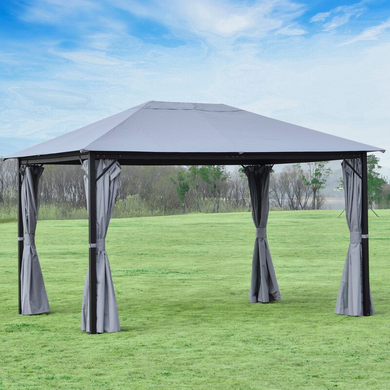 13' x 10' Gazebo Canopy Party Tent Shelter with Steel Frame, Curtains, Netting Sidewalls, Light Grey