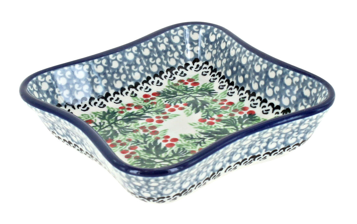 Blue Rose Polish Pottery Memory Garden Small Square Dish