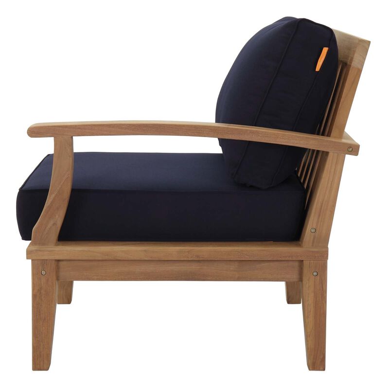 Marina Teak Wood Outdoor Patio Right-Facing Sofa Chair - Luxury, Durable, All-Weather Cushions, Elegant Design - Natural Navy