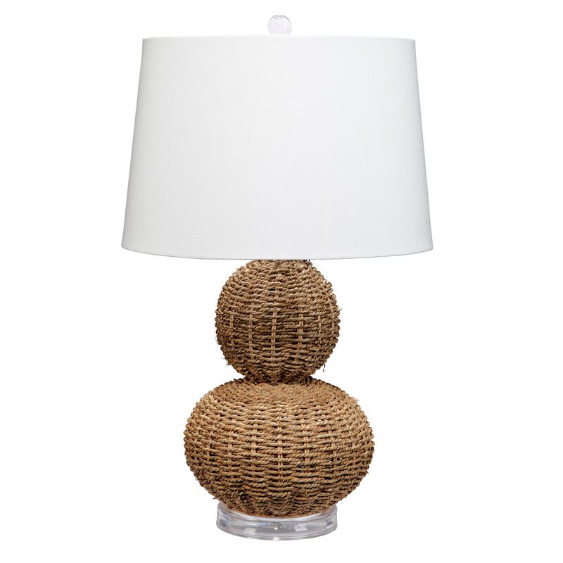 25 Inch Table Lamp, Rattan Woven, Inverted Tapered Shade, White, Beige-Benzara