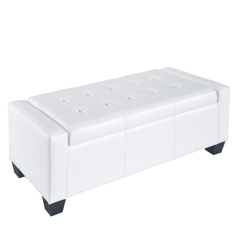 Sleek Multifunctional Bench: 50.5" White Faux Leather Ottoman with Storage