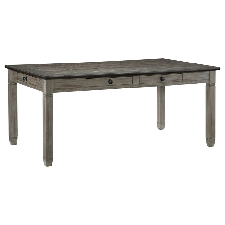 Rome 72 Inch Wood Dining Table, 6 Drawers, Two Tone Finish, Round Handles