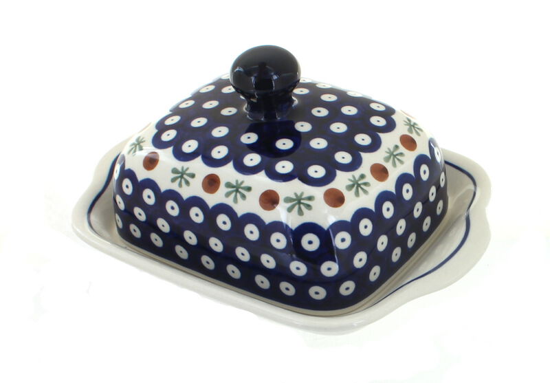 Blue Rose Polish Pottery Nature Square Butter Dish