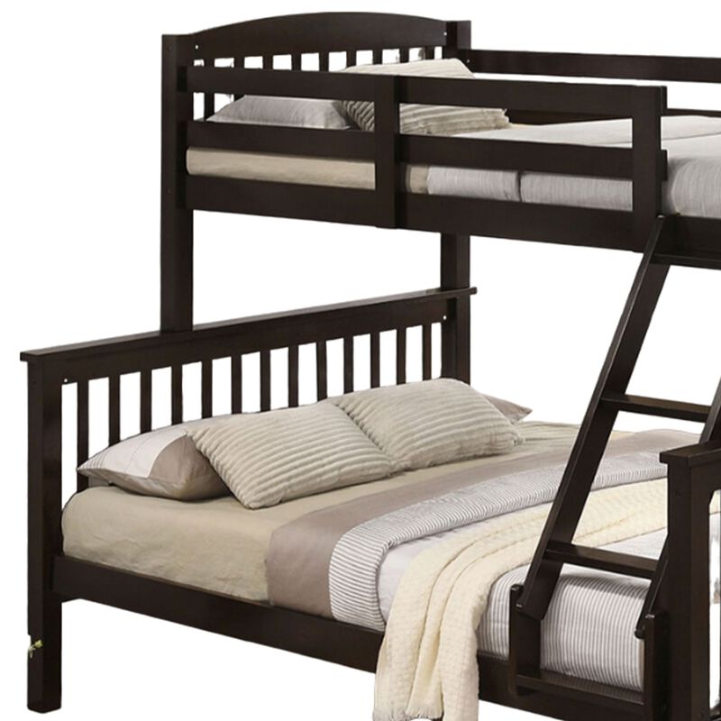 Bruke Twin/Full Bunk Bed with Ladder, Slatted Cherry Brown Solid Hardwood