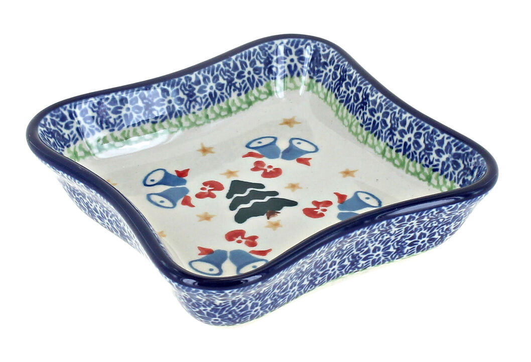 Blue Rose Polish Pottery Memory Garden Small Square Dish