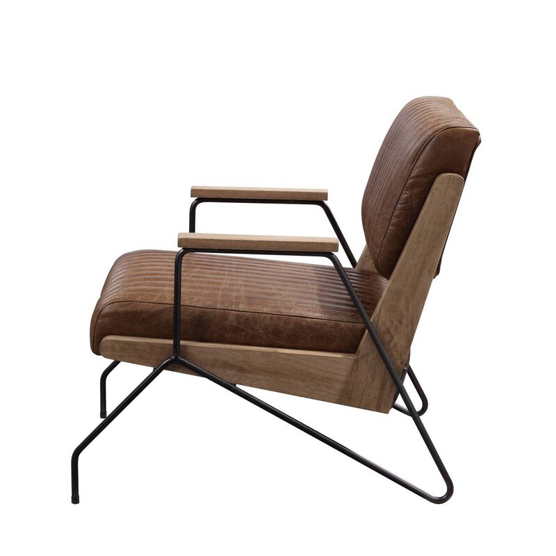 Eacnlz Accent Chair In Cocoa Top Grain Leather & Matte Iron Finish