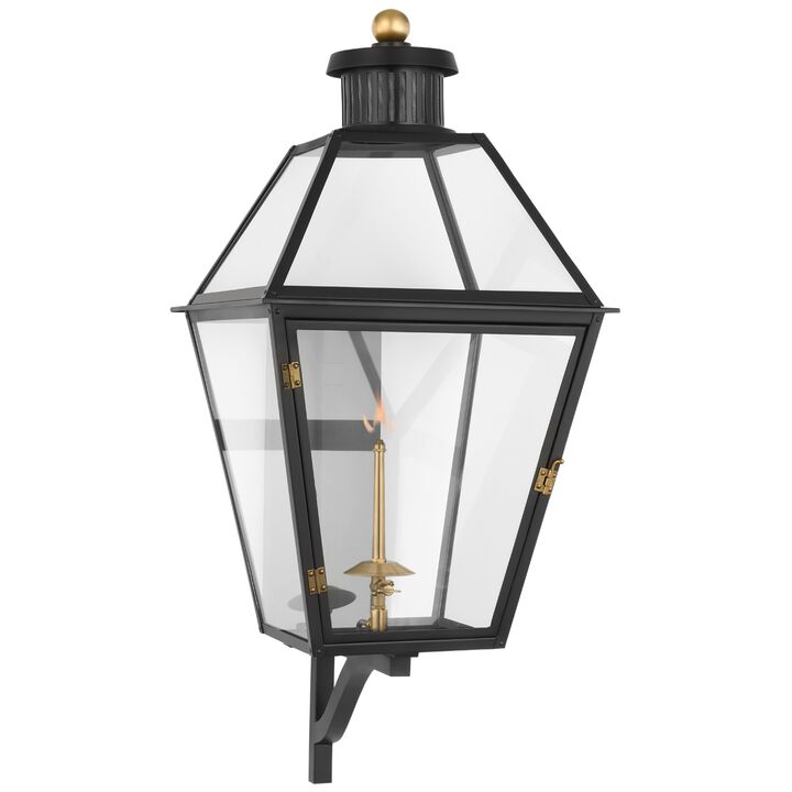 Stratford Large Bracketed Gas Wall Lantern in Matte Black with Clear Glass