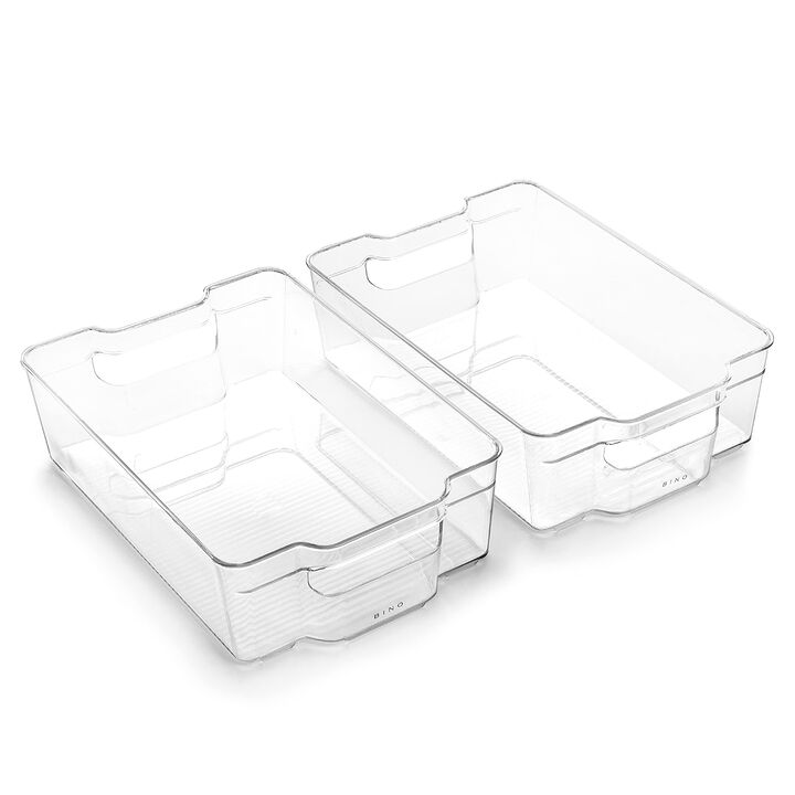BINO | Stackable Storage Bins, Large - 2 Pack | THE STACKER COLLECTION | Clear Plastic Storage Bins | Built-In Handles | BPA-Fre